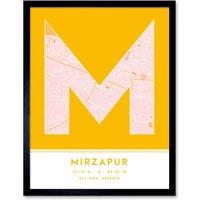 Wee Blue Coo Wall Art Print Mirzapur India City Map Modern Typography Stylish Letter Framed Word in Yellow | Size: W12 x H16