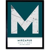 Wee Blue Coo Wall Art Print Mirzapur India City Map Modern Typography Stylish Letter Framed Word in Teal | Size: W12 x H16
