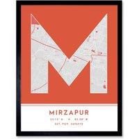 Wee Blue Coo Wall Art Print Mirzapur India City Map Modern Typography Stylish Letter Framed Word in Orange | Size: W12 x H16