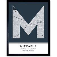 Wee Blue Coo Wall Art Print Mirzapur India City Map Modern Typography Stylish Letter Framed Word in Navy | Size: W12 x H16
