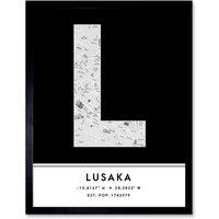 Wee Blue Coo Wall Art Print Lusaka Zambia City Map Modern Typography Stylish Letter Framed Word in Black | Size: W12 x H16