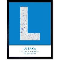 Wee Blue Coo Wall Art Print Lusaka Zambia City Map Modern Typography Stylish Letter Framed Word in Blue | Size: W12 x H16