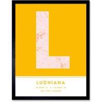 Wee Blue Coo Wall Art Print Ludhiana India City Map Modern Typography Stylish Letter Framed Word in Yellow | Size: W12 x H16
