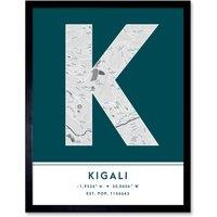 Wee Blue Coo Wall Art Print Kigali Rwanda City Map Modern Typography Stylish Letter Framed Word in Teal | Size: W12 x H16