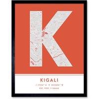 Wee Blue Coo Wall Art Print Kigali Rwanda City Map Modern Typography Stylish Letter Framed Word in Orange | Size: W12 x H16
