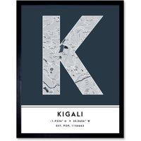 Wee Blue Coo Wall Art Print Kigali Rwanda City Map Modern Typography Stylish Letter Framed Word in Navy | Size: W12 x H16
