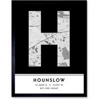 Wee Blue Coo Wall Art Print Hounslow England United Kingdom City Map Modern Typography Stylish Letter Framed Word in Black | Size: W12 x H16