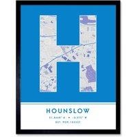 Wee Blue Coo Wall Art Print Hounslow England United Kingdom City Map Modern Typography Stylish Letter Framed Word in Blue | Size: W12 x H16