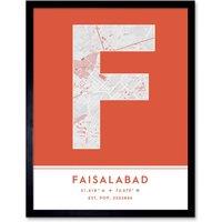 Wee Blue Coo Wall Art Print Faisalabad Pakistan City Map Modern Typography Stylish Letter Framed Word in Orange | Size: W12 x H16