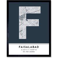 Wee Blue Coo Wall Art Print Faisalabad Pakistan City Map Modern Typography Stylish Letter Framed Word in Navy | Size: W12 x H16