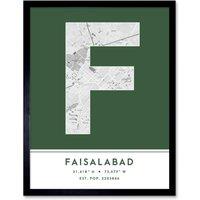 Wee Blue Coo Wall Art Print Faisalabad Pakistan City Map Modern Typography Stylish Letter Framed Word in Green | Size: W12 x H16
