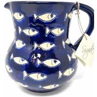 Verano Spanish Ceramics Signature Blue & White Fish Hand Painted Ceramic Kitchen Dining Small Pourer Jug 0.5L