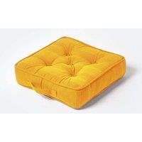 Homescapes Rajput Ribbed Cotton Floor Cushion in Bright Yellow | Size: 40 cm x 40 cm