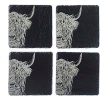 Selbrae House 4 Slate Coasters - Highland Cow in Dark Grey