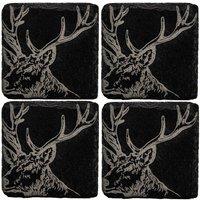 Selbrae House 4 Slate Coasters - Stag in Dark Grey