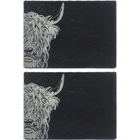Selbrae House 2 Slate Place Mats - Highland Cow in Dark Grey | Size: 2 Pack