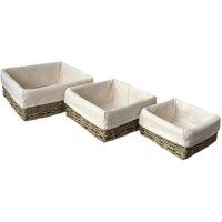Red Hamper Seagrass Set of 3 Cotton Lined Square Seagrass Tray in Brown