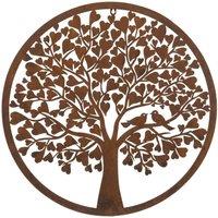 Inspirational Gifting Heart Leaf Tree Wall Screen With a Pair of Love Birds 60cm Diameter in Brown