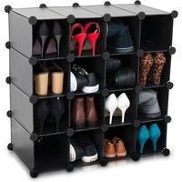 LIVIVO 16-Section Interlocking Cube Shoe Storage Organiser in Black | Size: Large