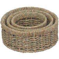Red Hamper Set of 3 Round Seagrass Trays in Brown