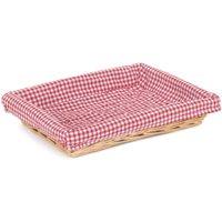 Red Hamper Wicker Gingham Lined Flat Rectangular Tray in Brown