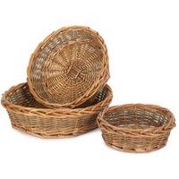 Red Hamper Wicker Set of 3 Unpeeled Willow Round Tray in Brown