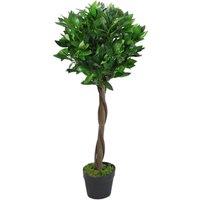 Leaf 90cm (3ft) Twist Natural Trunk Artificial Topiary Bay Laurel Ball Tree in Green