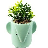 Leaf 20cm Ceramic Blue Elephant Planter with Artificial Foliage Plant