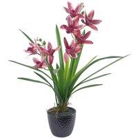 Leaf 50cm Large Dark Pink Artificial Orchid in Ceramic Planter