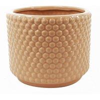 Leaf Dusty Pink Peach Raised Dots Ceramic Plant Pot 15 x 15 x 12.5cm in Orange | Size: 15 x 15 x 12.5 cm