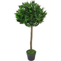 Leaf 90cm Design UK Artificial Realistic Bay Laurel Topiary Ball Tree in Green