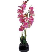 Leaf 70cm Artificial Orchid Light Pink with Black Ceramic Planter