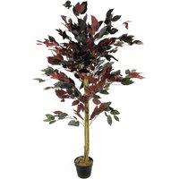 Leaf 120cm (4ft) Artificial Dark Red Green Ficus Plant - Extra Large