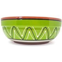 Verano Spanish Ceramics Fiesta Hand Painted Ceramic Kitchen Dining Deep Salad Bowl (Diam) 26cm in Lime