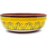 Verano Spanish Ceramics Fiesta Hand Painted Ceramic Kitchen Dining Deep Salad Bowl (Diam) 26cm in Yellow