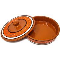 Verano Spanish Ceramics Fiesta Hand Painted Ceramic Kitchen Dining Tortilla Servers (Diam) 25cm in Orange