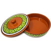 Verano Spanish Ceramics Fiesta Hand Painted Ceramic Kitchen Dining Tortilla Servers (Diam) 25cm in Lime