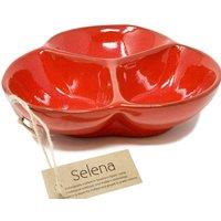 Verano Spanish Ceramics Selena Glazed Hand Dipped Kitchen Dining Snack Trio Dish Medium (D) 18cm in Red