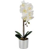 Leaf 46cm Artificial Orchid White with Silver Pot