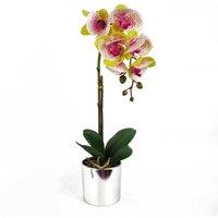 Leaf 46cm Artificial Orchid Harlequin Pink with Silver Pot