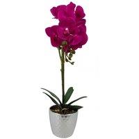 Leaf 50cm Phalaenopsis Orchid Artificial - Dark Pink Silver