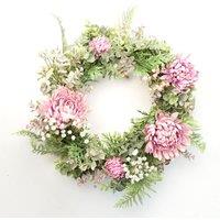 Leaf 45cm Artificial Pink Floral Blossom Wreath in Green