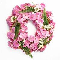 Leaf 40cm Artificial Pink Floral Blossom Wreath in Green