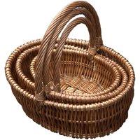 Red Hamper Wicker Set of 3 Oval Gift Shopping Baskets in Brown
