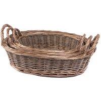 Red Hamper Set of 3 Two Tone Green Oval with Handles Willow Trays in Brown
