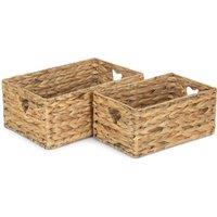 Red Hamper Water Hyacinth Set of 2 Shallow Water Hyacinth Storage Basket in Brown