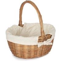 Red Hamper Cotton Lined Wicker Double Steamed Oval Shopping Basket in White