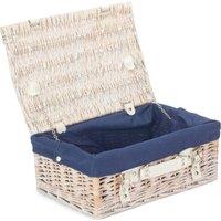 Red Hamper Wicker 35cm White Picnic Basket with Cotton Lining in Blue