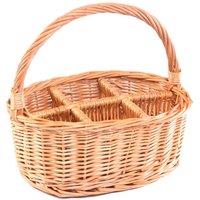 Red Hamper Wicker Oval Glass or Cutlery Drinks Basket 6 Partition in Brown