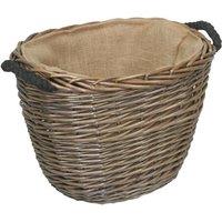 Red Hamper Wicker Oval Hessian Lined Log Basket in Brown